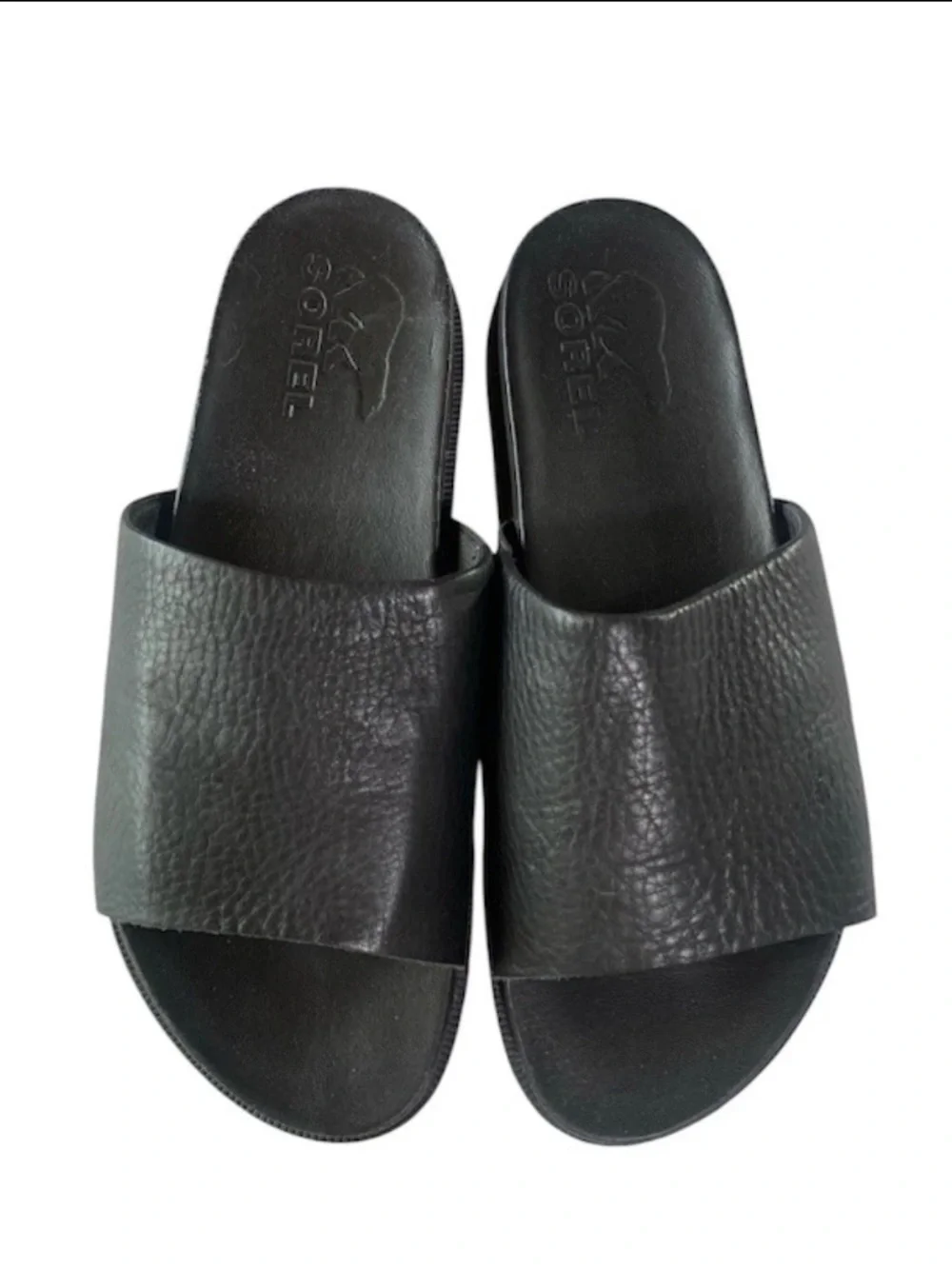 Sorel EUC!! Roaming Decon Black Pebble Leather Slide Sandals Women's US Size 7